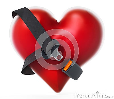 Seatbelt around the red heart. 3D illustration Cartoon Illustration