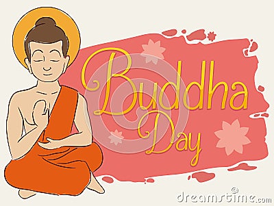 Seated Buddha Meditating with Brushstroke and Lotus Flowers for Vesak, Vector Illustration Vector Illustration