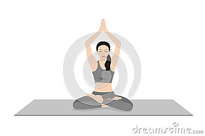 Seated Mountain Pose in Auspicious Pose, Parvatasana in Swastikasana Vector Illustration