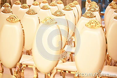 Seating arrangement with royal chairs in the banquet hall Stock Photo