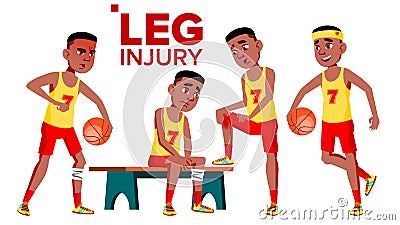 Seating Basketball Sportsman Athlete With Leg Injury Vector. Isolated Cartoon Illustration Vector Illustration