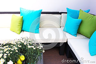 Seating with cushions Stock Photo