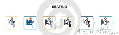 Seating sign vector icon in 6 different modern styles. Black, two colored seating sign icons designed in filled, outline, line and Vector Illustration
