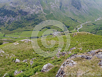 Seathwaite viewed from above, Lake District Stock Photo