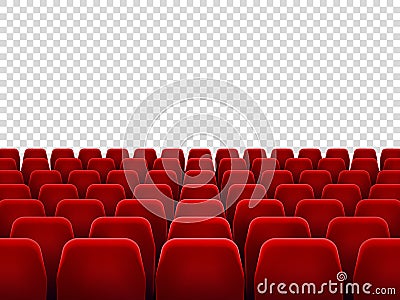 Seats at empty movie hall or seat chair for film screening room. Isolated red armchairs for cinema, theater or opera Vector Illustration