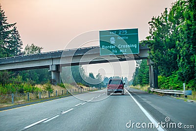 Seattle - August 8, 2017: Car traffic to Canada Customs Editorial Stock Photo