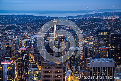 Seattle City at Night Editorial Stock Photo