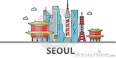 Seattle city skyline. Buildings, streets, silhouette, architecture, landscape, panorama, landmarks. Editable strokes Vector Illustration