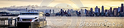Seattle city skyline early morning with watercraft in foreground Stock Photo