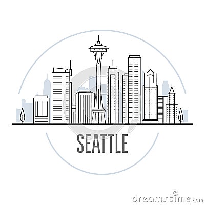 Seattle city skyline - landmarks of Seattle, cityscape Vector Illustration