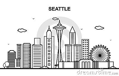 Seattle City Tour Cityscape Skyline Line Outline Illustration Vector Illustration