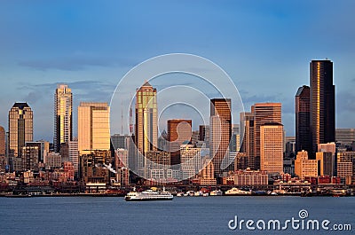Seattle downtown skyline at dusk Stock Photo