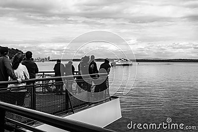 Seattle Ferryboat Passengers Crowd Deck Editorial Stock Photo