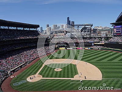 Mariners Pitcher steps forward to throw pitch to Cardinals batter Editorial Stock Photo