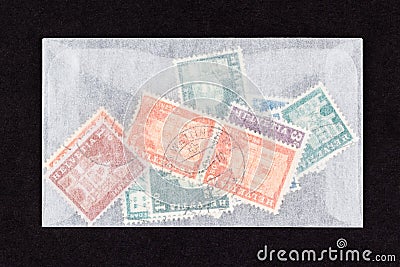 Translucent envelope with Swiss stamps close up Editorial Stock Photo