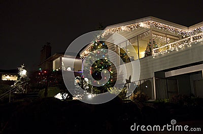 Seattle neighborhood Christmas lights house Stock Photo