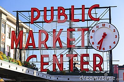 Seattle Public Market Center Sign Stock Photo