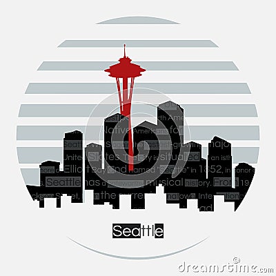 Seattle silhouette vector round label Vector Illustration
