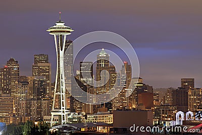 Seattle Skyline at Dusk Stock Photo