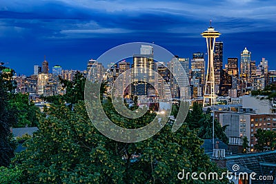 Seattle Skyline at Dusk Stock Photo