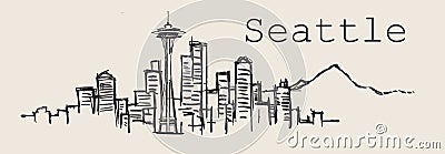 Seattle skyline,hand-drawn sketch vector illustration isolated on white background. Cartoon Illustration