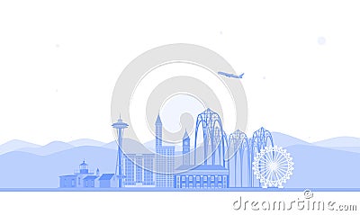 Seattle skyline illustration. Flat vector illustration. Business travel and tourism concept with modern buildings. Image for banne Vector Illustration