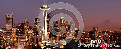 Seattle skyline and Mount Rainier panorama Editorial Stock Photo