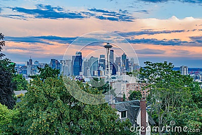 Seattle Skyline at Sunset Stock Photo