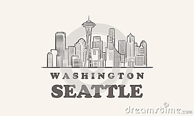 Seattle skyline, washington drawn sketch big city Vector Illustration