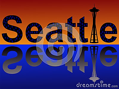 Seattle text at dusk Vector Illustration