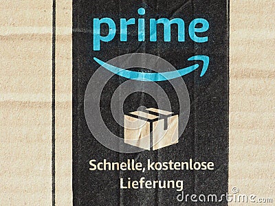 Amazon prime label Editorial Stock Photo