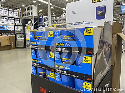 Seattle, WA USA - circa August 2022: View of Scotch blue painters tape for sale inside a Lowes Home Improvement store Editorial Stock Photo