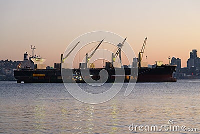 Dawn light on bulk carrier cargo ship HPC Atlantic in Elliott Baty with cranes Editorial Stock Photo