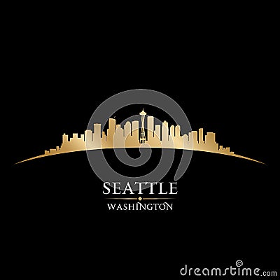 Seattle Washington city skyline silhouette black background Vector Illustration