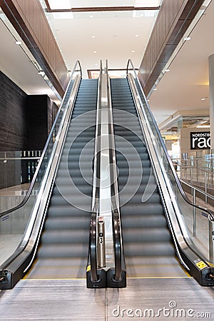 Seattle, Washington D.C. USA - April 02, 2021: modern escalators with moving staircase Editorial Stock Photo