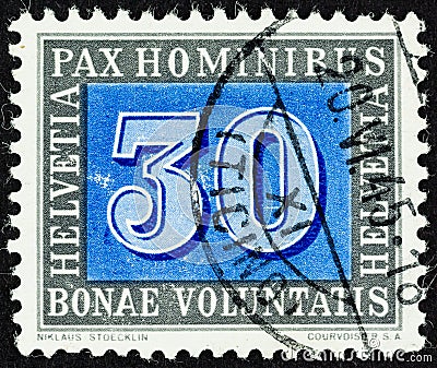 Peace Stamp from Switzerland 1945 Editorial Stock Photo