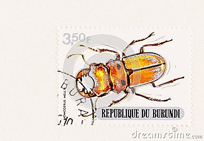 Golden Stag Beetle on Burundi Postage Stamp Editorial Stock Photo