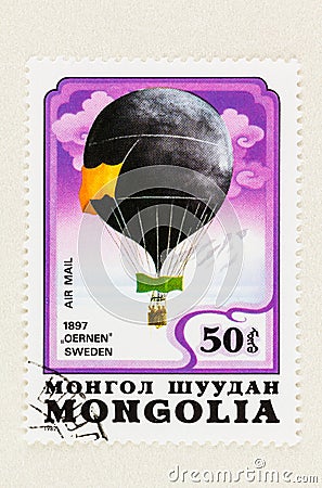 The Eagle Hydrogen Hot Air Balloon on Postage Stamp Editorial Stock Photo