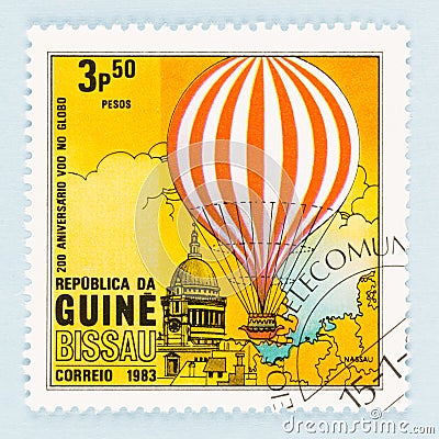 Guine Bissau Postage Stamp Hot Air Balloon Editorial Stock Photo