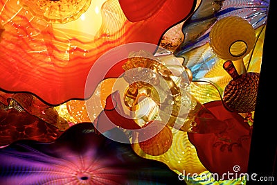 SEATTLE, WASHINGTON, USA - JAN 23rd, 2017: Persian Ceiling Exhibit by American Artist Dale Chihuly at Chihuly Glass and Editorial Stock Photo