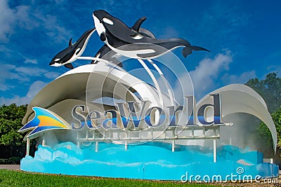 Seaworld sign in International Drive area. 4 Editorial Stock Photo