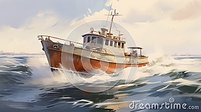 Seaworthy A Realistic Yet Stylized Portrait Of An Olson 34 Fishing Boat Cartoon Illustration
