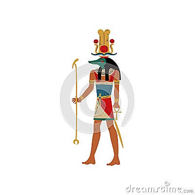Seb, God of Water and Flood of Nile with Head of Crocodile, Symbol of Ancient Egyptian Culture Vector Illustration Vector Illustration