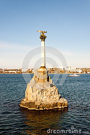 SEBASTOPOL, RUSSIA - NOVEMBER 4,2018: Artillery bay of Black sea, view of monument to Flooded ships Editorial Stock Photo