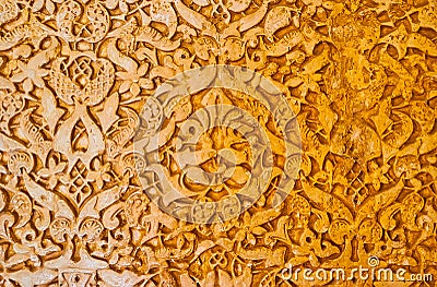 The sebka decor in Gilded Room, Nasrid Palace, Alhambra, Granada, Spain Editorial Stock Photo