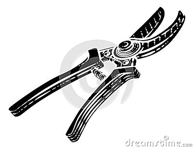 Secateurs Garden Pruner Gardening Tool Woodcut Vector Illustration