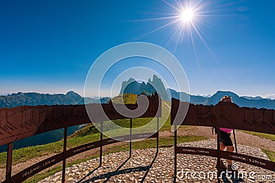 Seceda observation deck, South Tyrol. Stock Photo
