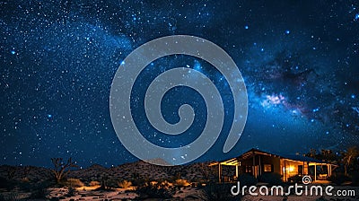 A secluded desert oasis where the night sky comes alive with millions of glittering stars providing the perfect backdrop Stock Photo