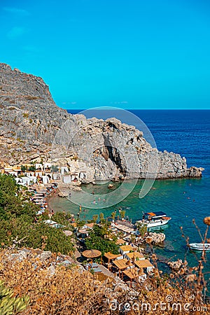 Secluded Mikros Gialos beach Stock Photo