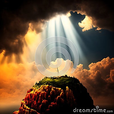 Second Coming of Jesus in the Clouds. Generative AI Stock Photo